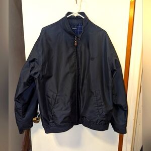 Chaps Harrington Jacket Mens XL Navy Full Zip Coat Windbreaker Plaid Lined